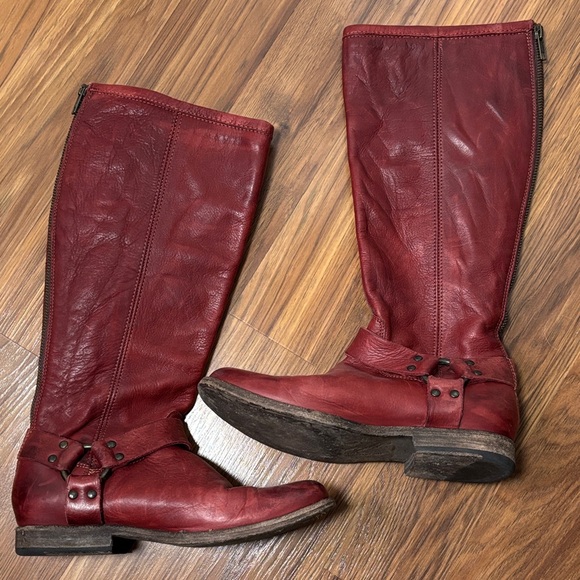 Frye Red Leather Heeled Boots - Picture 1 of 3